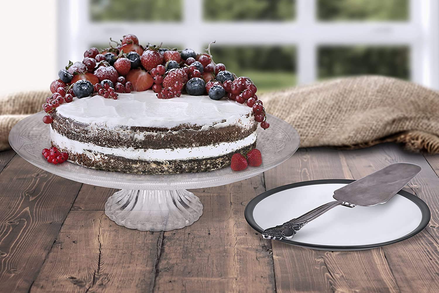Home Basics Clear Glass Decorative Cake Plate - Elegant Serving Tray for Desserts, Pastries & Party Snacks - Perfect for Weddings, Tea Parties & Special Occasions