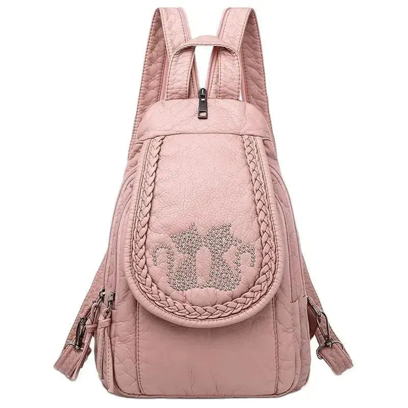 Soft Washed Leather Women's Backpack - Stylish & Durable Handbag for Work, Travel & College | Fashionable Everyday Purse for Commuting & Shopping