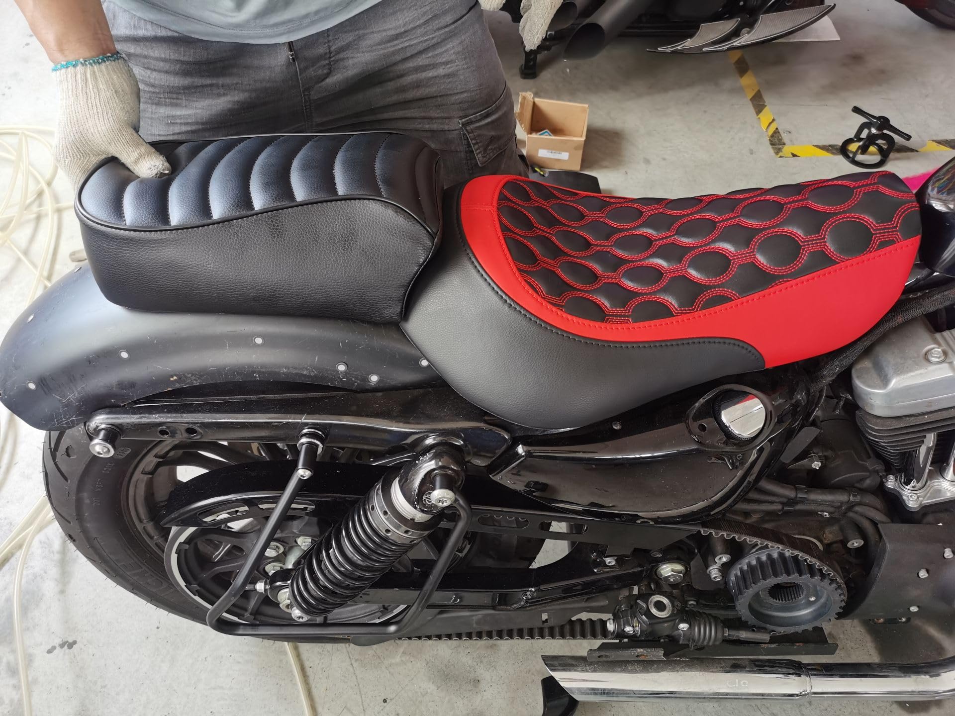 TCT-MOTORPARTS Rear Passenger Seat Pillion Pad for Harley Sportster Iron 883 XL883N (2016-2022) & Iron 1200 XL1200NS (2018-2022) - Black Comfort Cushion for Two-Up Riding, Long Distance Cruising and Weekend Getaways