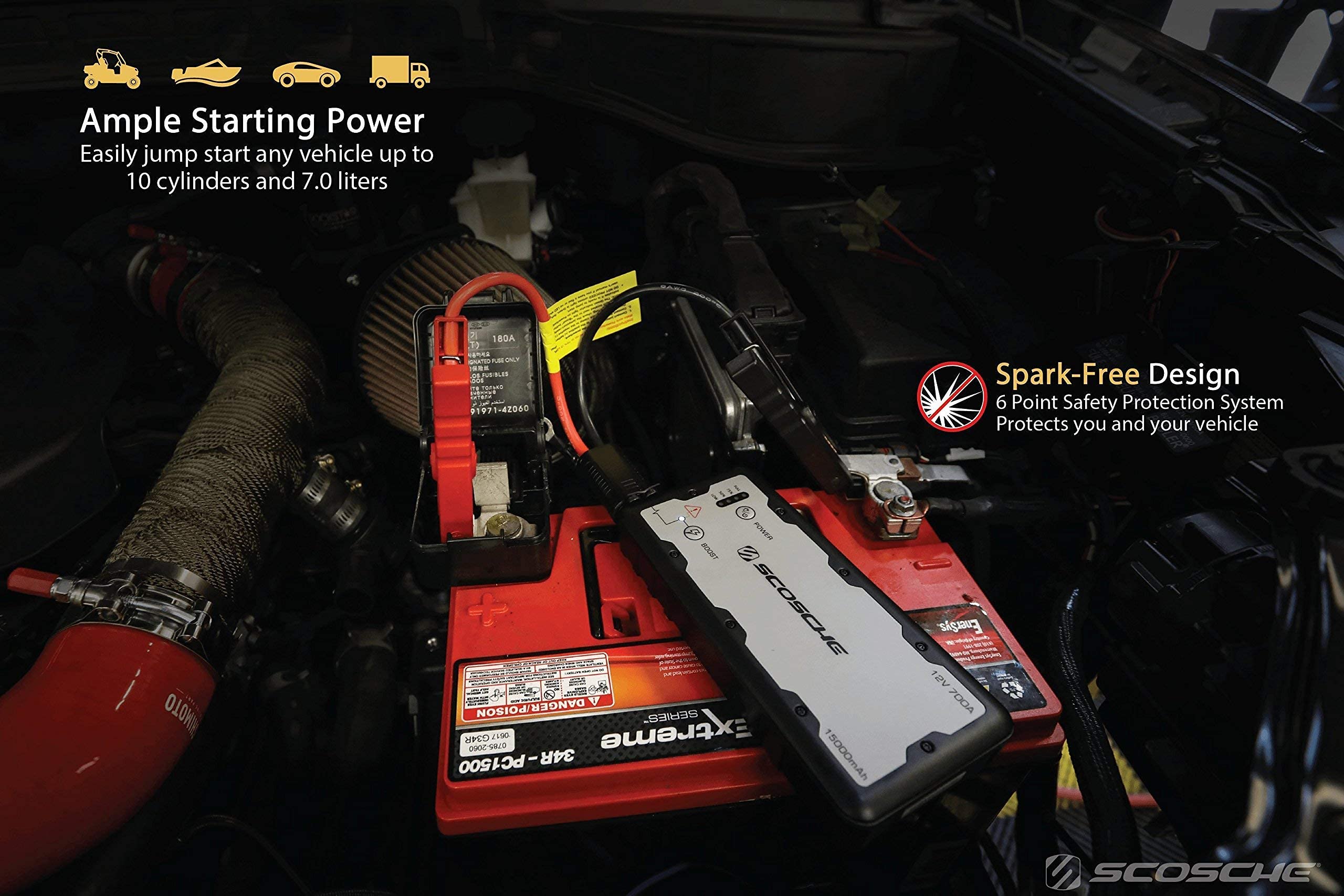 Scosche PBJ700-1 PowerUp 700 Portable Car Jump Starter - 700A Peak Battery Booster for Cars, Trucks, SUVs & Motorcycles - Emergency Vehicle Battery Charger with USB Port - Perfect for Roadside Assistance & Winter Travel
