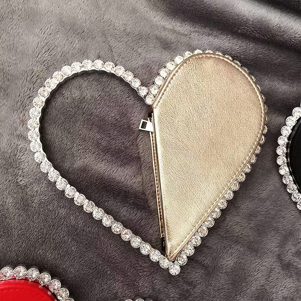 Elegant Women's Evening Clutch Bag with Heart Rhinestone Design - Diamond Wedding Party Purse Handbag for Prom, Dinner Dates & Special Occasions