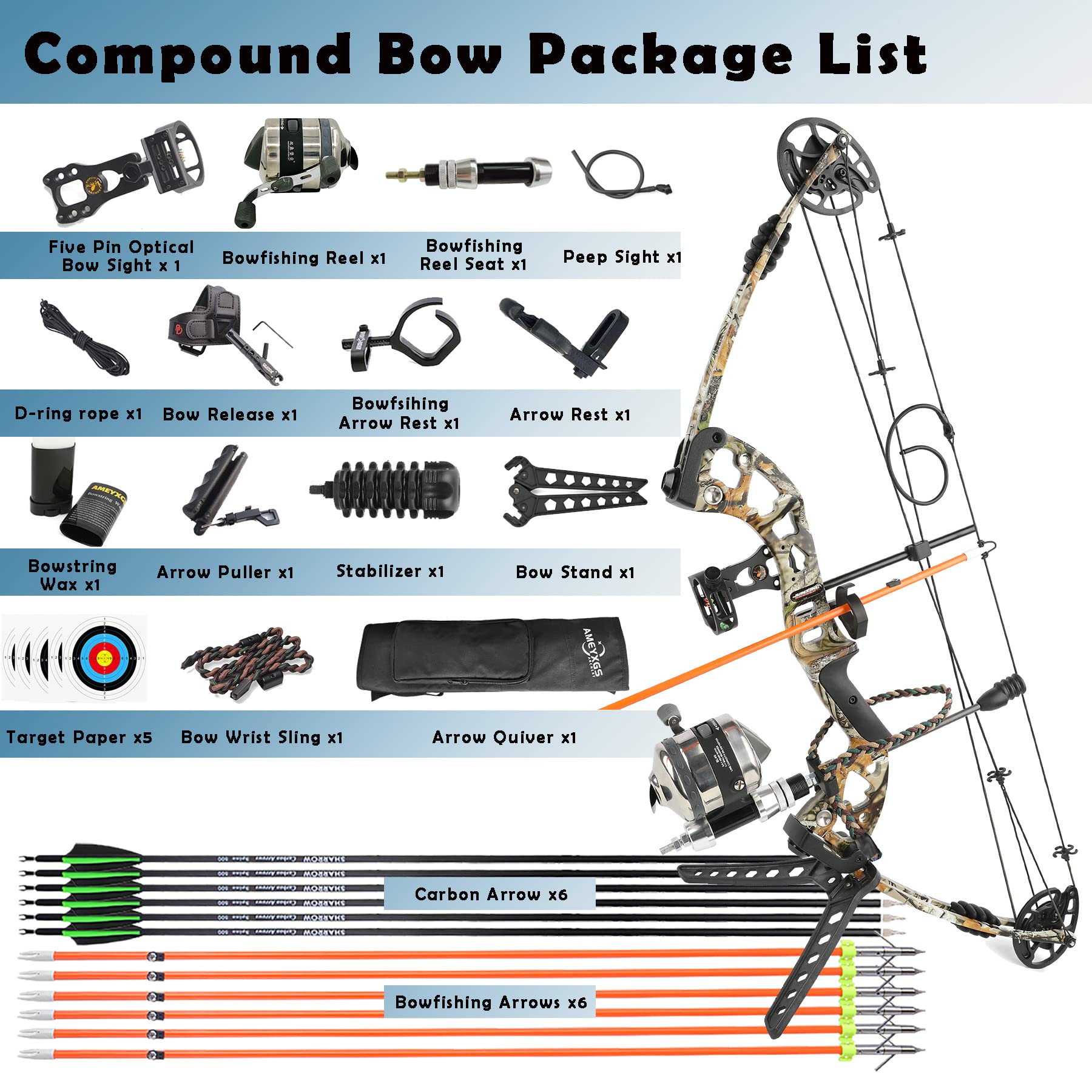 Compound Bowfishing Kit with Reel & Arrows - Right/Left Hand for Adults & Youth - Perfect for Fishing, Hunting & Target Practice