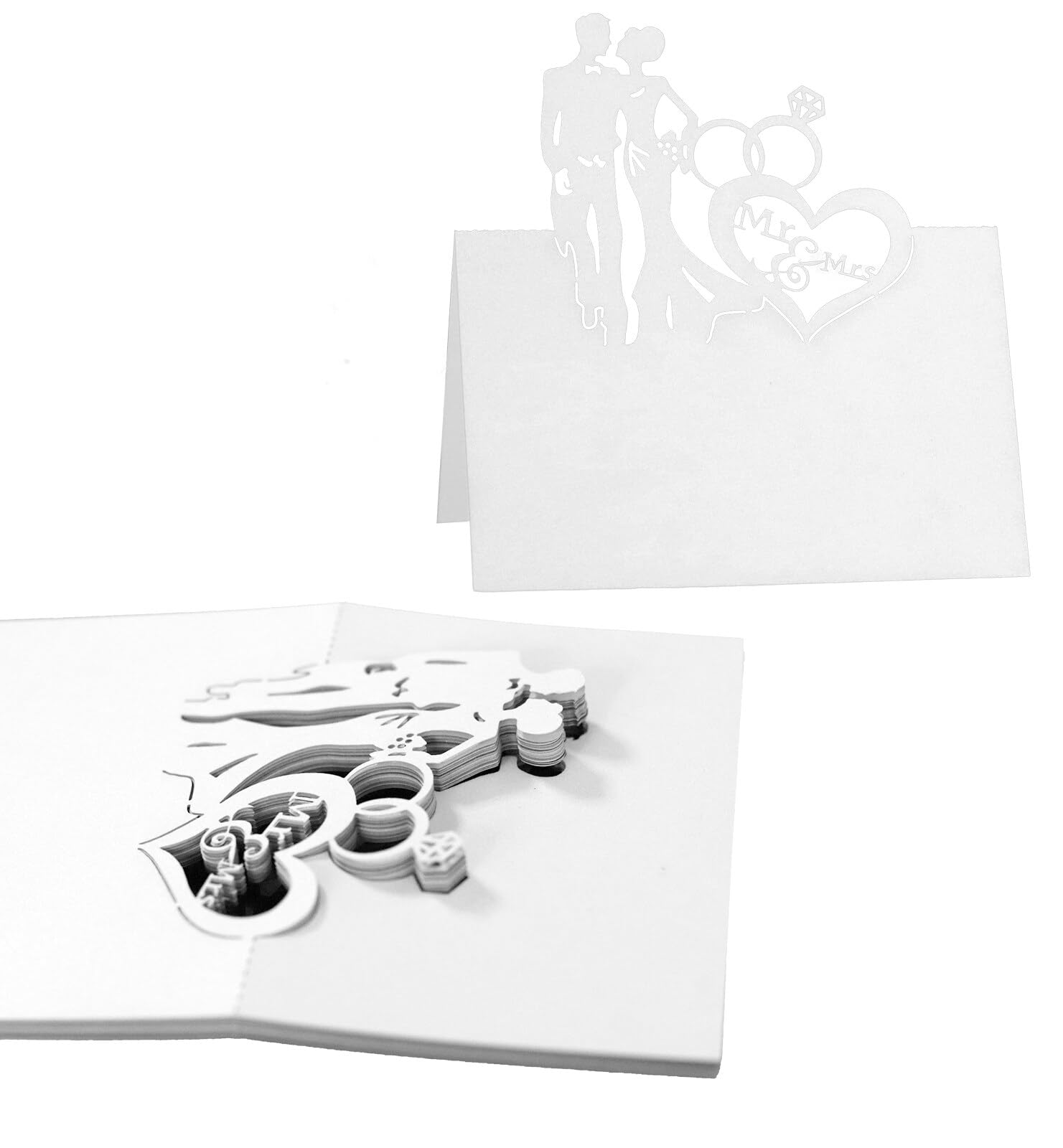 50 Pcs White Pearlescent Wedding Name Cards - Elegant Hollow Place Cards for Weddings, Parties & Banquets | Perfect for Seating Arrangements & Table Decorations