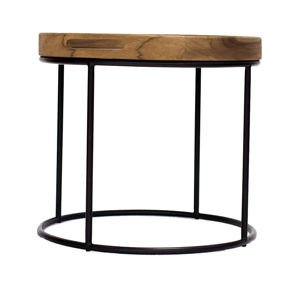 Padma's Plantation Berkeley End Tables - Natural Wood with Iron Frame - Side Tables for Living Room, Bedroom & Office Decor