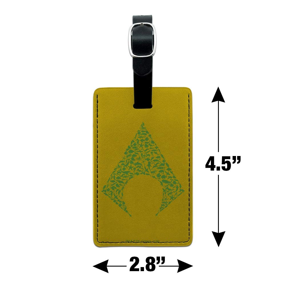 DC Aquaman Icons Logo Rectangle Leather Luggage Tag - Waterproof Travel ID Card Holder for Carry-On Bags, Suitcases & Backpacks | Perfect for Superhero Fans, Comic Conventions & Beach Vacations