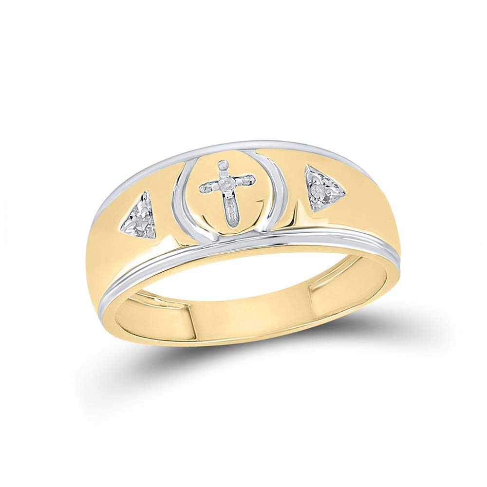 1/20 Cttw Yellow-Tone Sterling Silver Men's Round Diamond Cross Wedding Band Ring – Perfect for Engagement, Anniversary, and Gift Giving