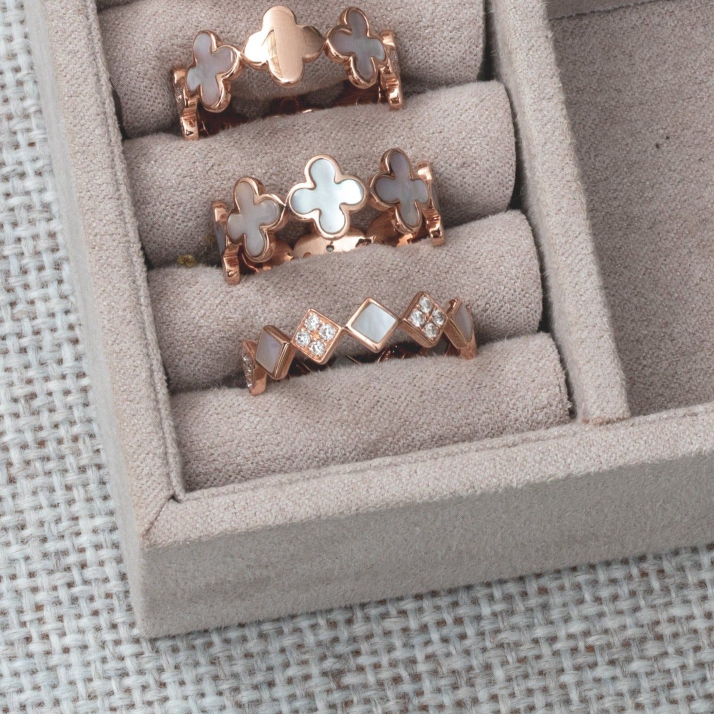 14k Rose Gold Diamond and Mother of Pearl Eternity Ring - Stackable Wedding Band, Anniversary Gift for Her, Perfect for Bridal Jewelry and Special Occasions