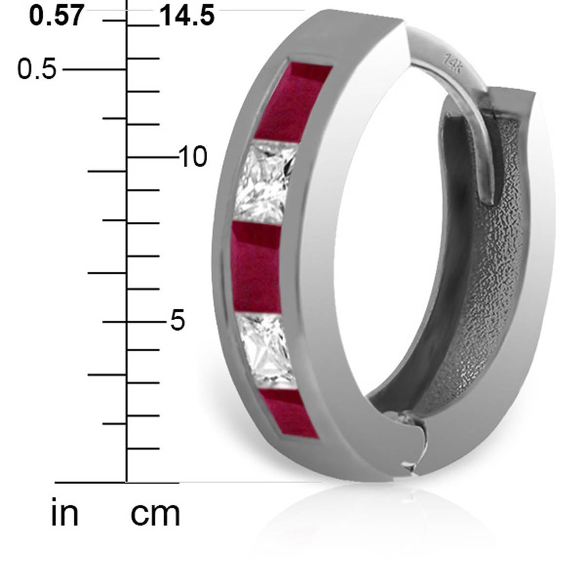 1.26 Carat 14K Solid White Gold Hoop Earrings with Natural Ruby & White Topaz - Elegant Jewelry for Women, Perfect for Weddings, Parties & Special Occasions