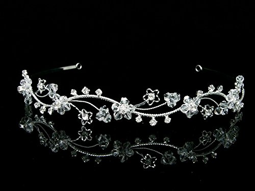 Elegant Wavy Crystal Beads Flower Bridal Headband Tiara - SAMKY T600 | Wedding Hair Accessories for Brides, Bridesmaids & Prom | Perfect for Weddings, Proms & Special Occasions