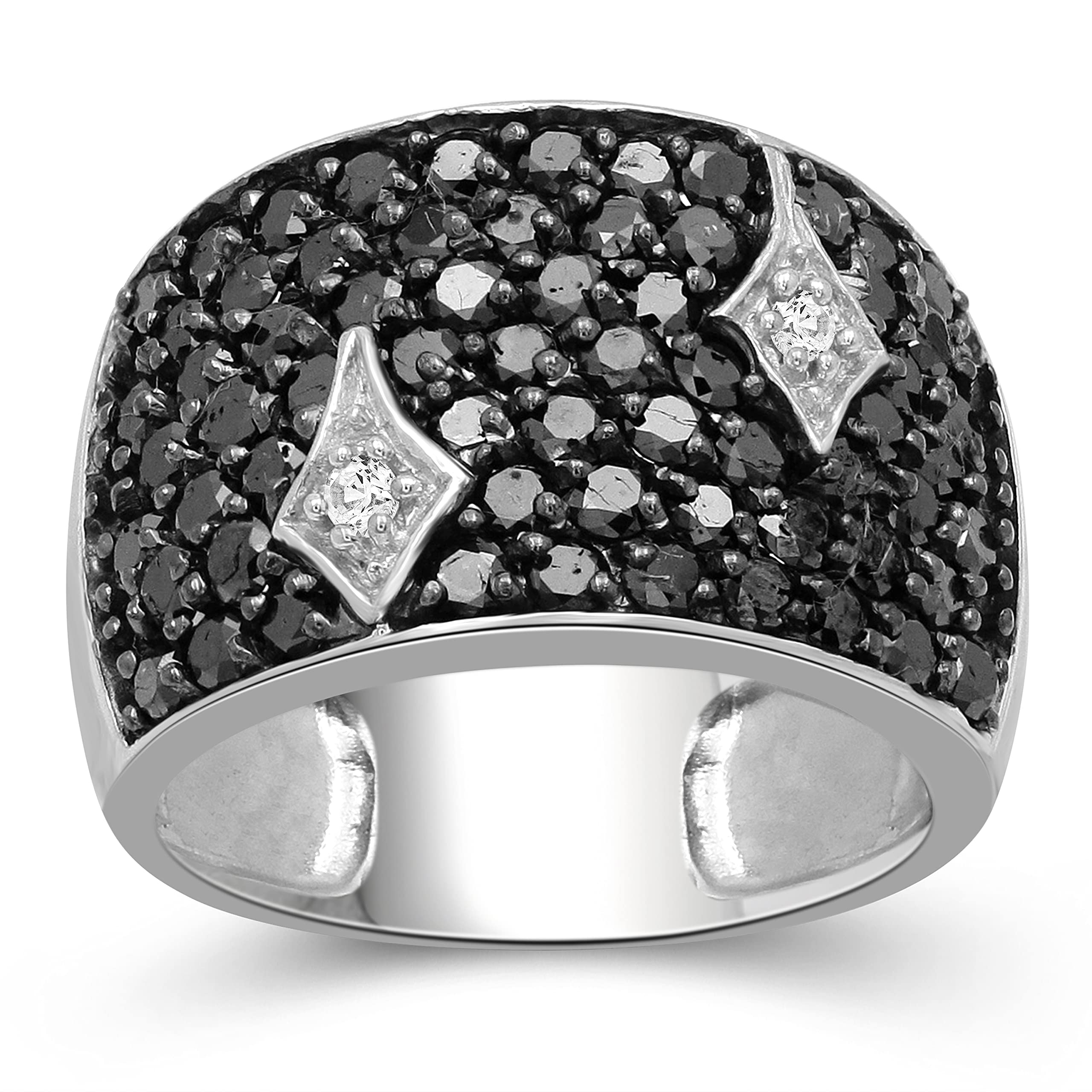 JEWELEXCESS 2.00 Carat Black & White Diamond Ring in Sterling Silver - Elegant Wedding Band, Anniversary Gift for Her, Perfect for Special Occasions & Evening Events