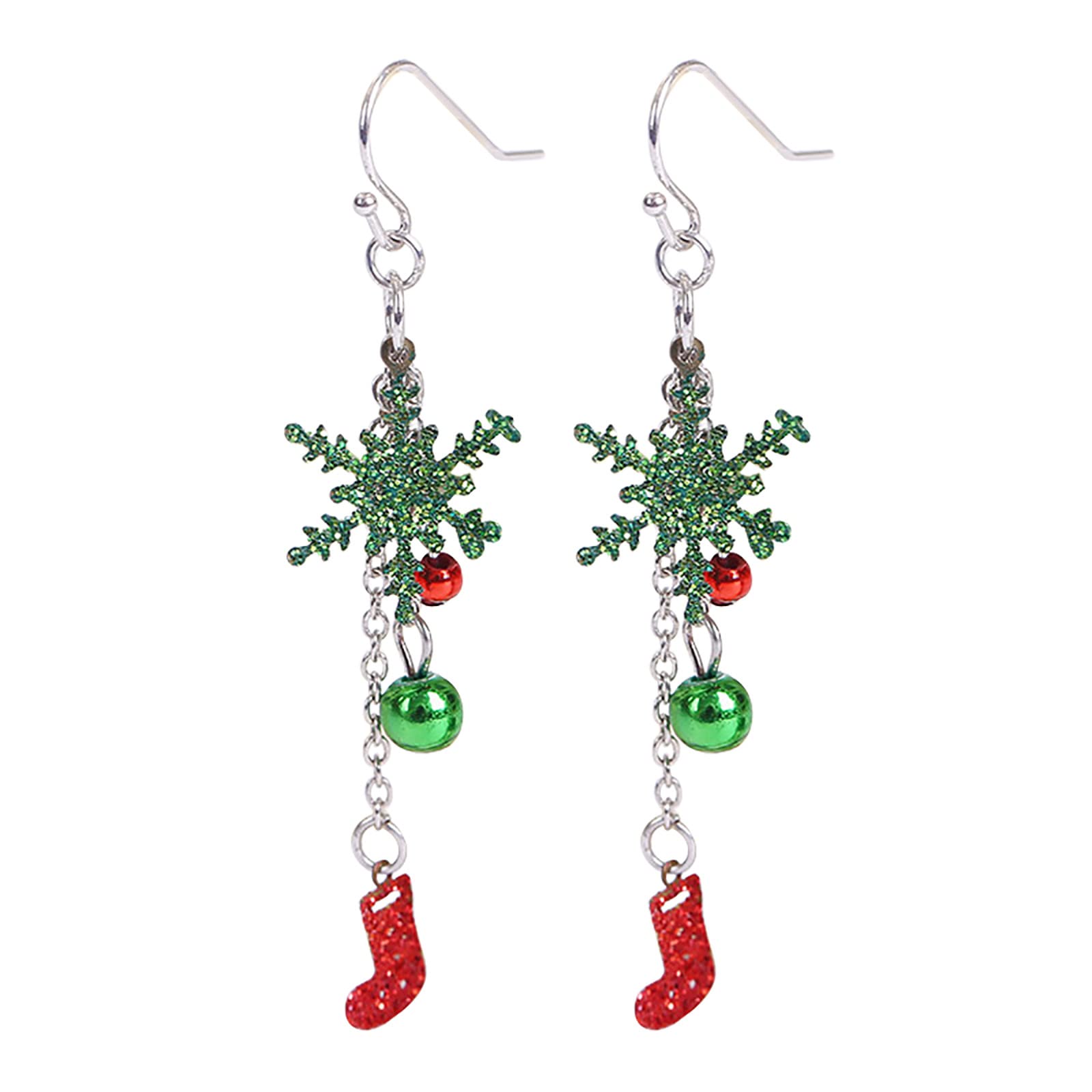 Christmas Snowflake Earrings for Women - Green Hollow Dangle Earrings with Sprinkled Onion Powder Design, Perfect for Holiday Parties, Gift Giving & Festive Outfits
