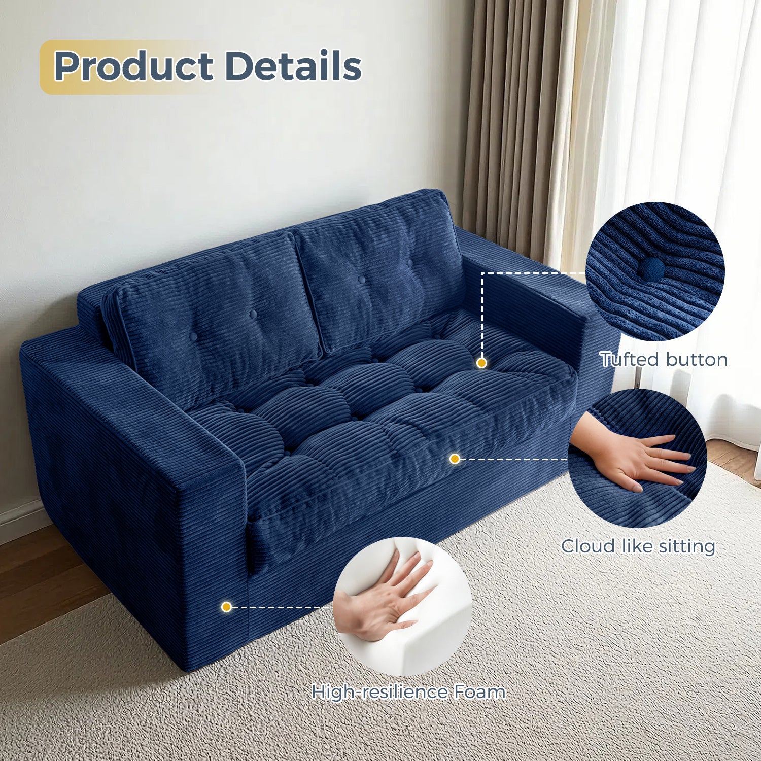 MAXYOYO Large Bean Bag Chair Sofa in A Box - Navy Blue Comfortable Lounger for Bedroom, Living Room & Game Room - Perfect for Relaxing, Reading & Movie Nights