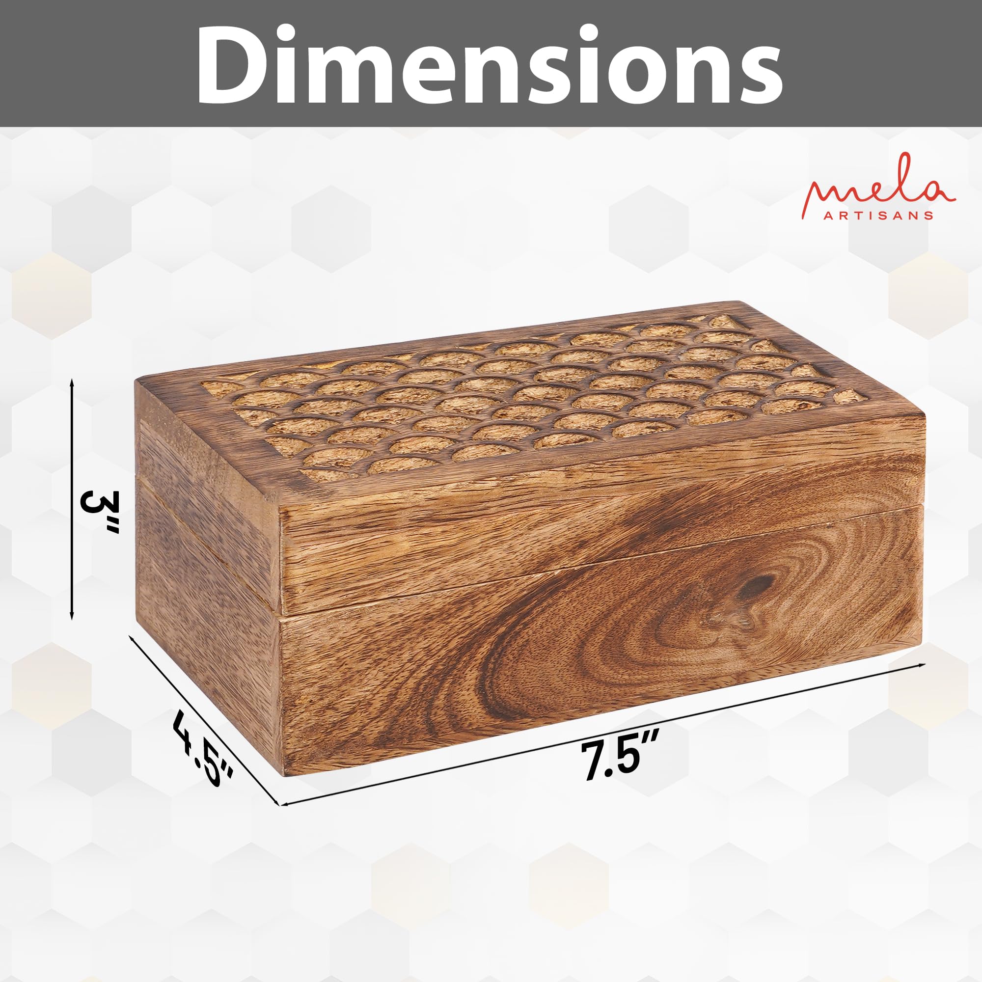 Handmade Carved Scallop Mango Wood Box with Lid - Medium Burnt Finish Decorative Storage Box - 7.5” x 4.5” x 3” - Perfect for Memory Keepsakes, Jewelry, Photos & Home Decor