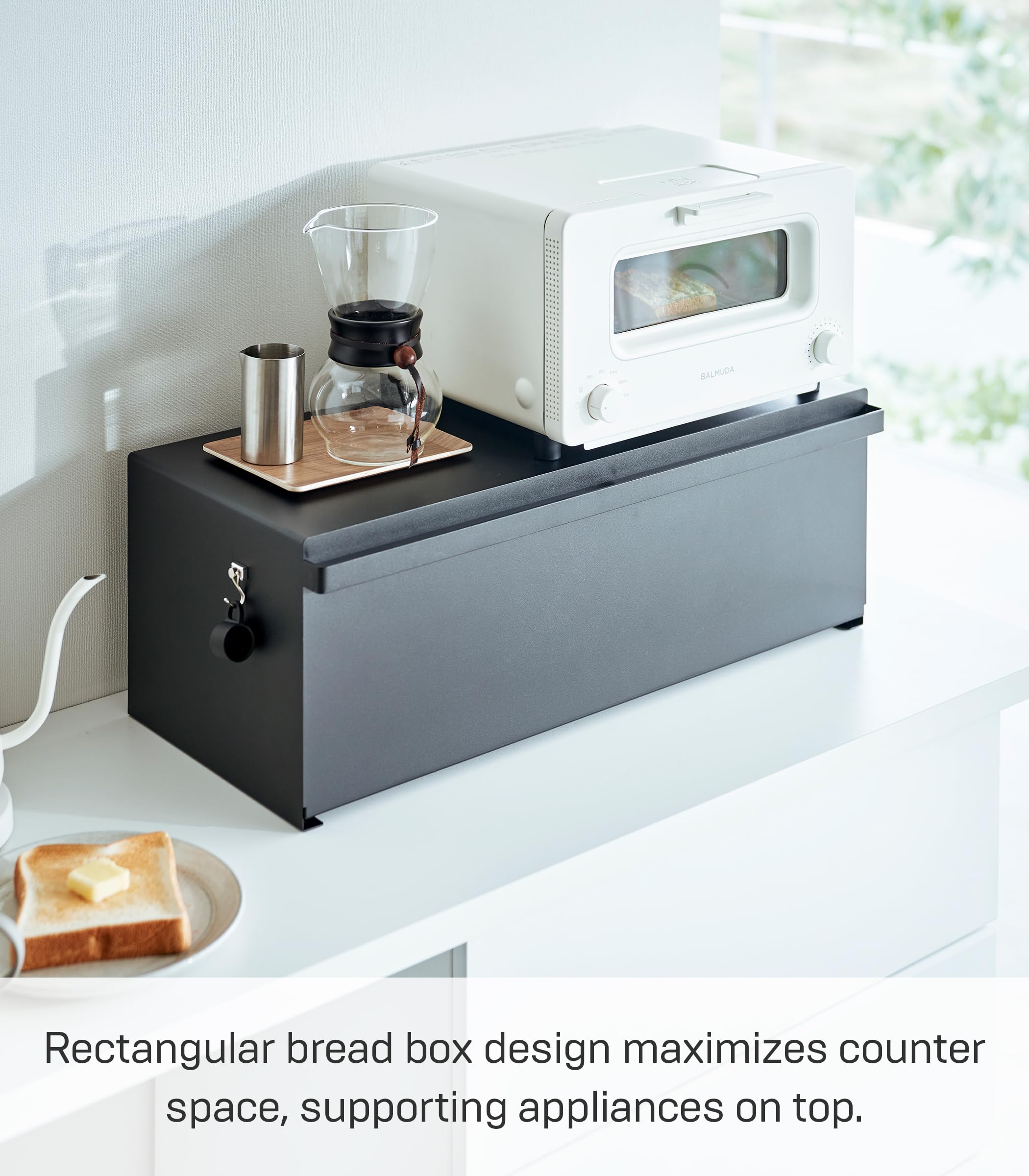 Yamazaki Home Tower Wide Bread Box - Stainless Steel Bread Storage Container for Kitchen Counter | Perfect for Keeping Bread Fresh and Organized in Pantry or Dining Room