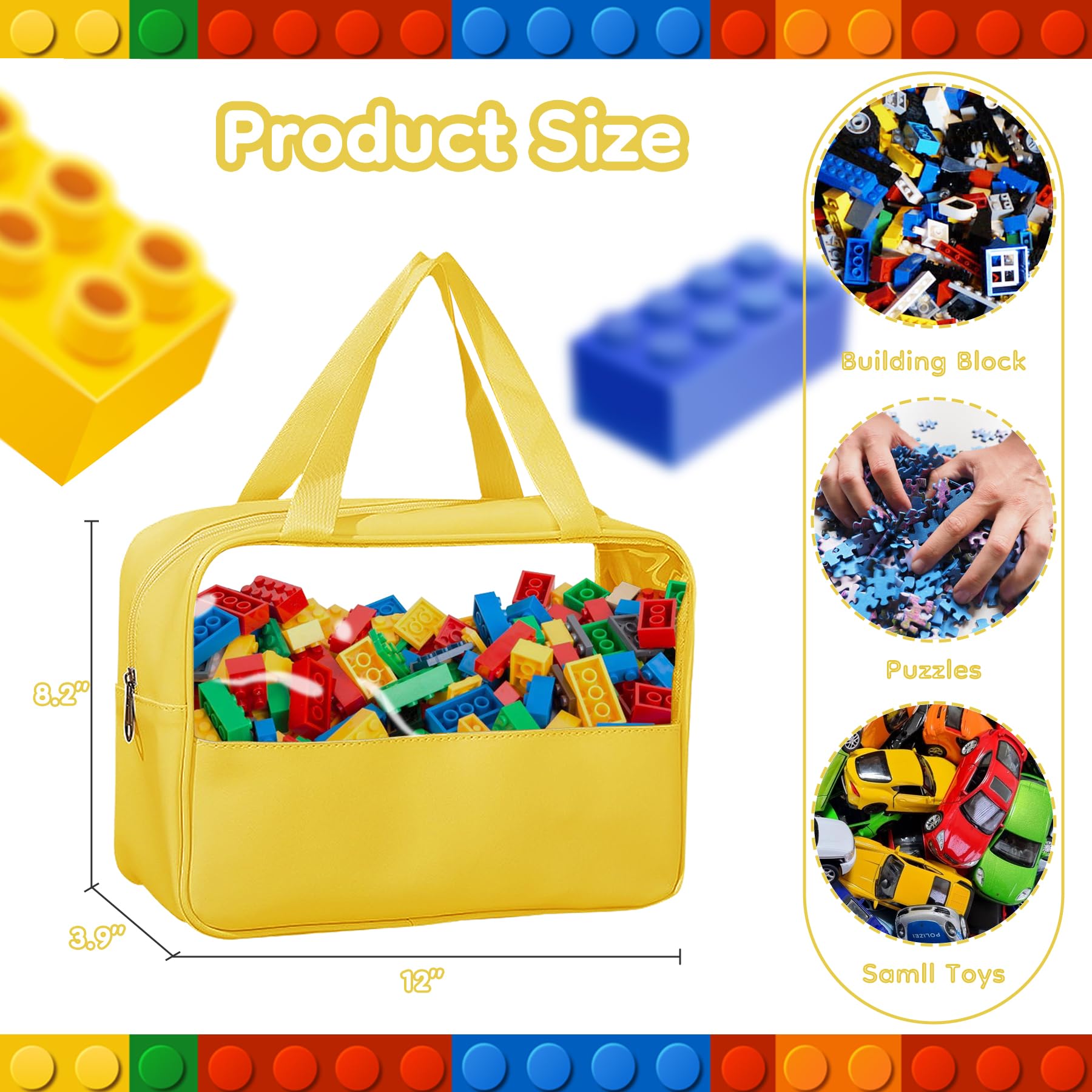 4-Pack Large PU Leather Toy Organizer Bags with Zipper - Waterproof Storage for Board Games, Building Blocks, Clay & Toys - Portable Handheld Design for Home, Travel & Playroom Organization