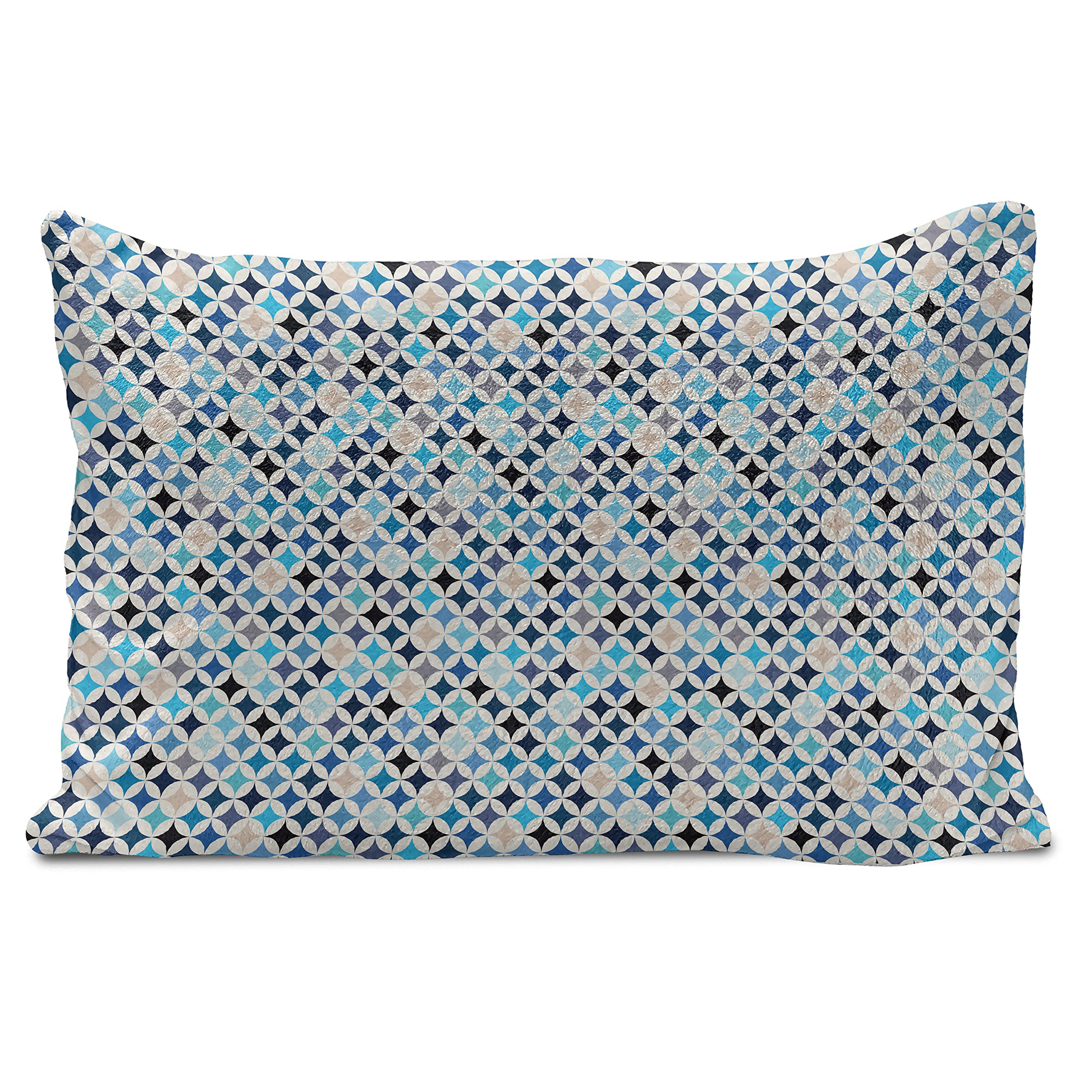 Ambesonne Modern Fluffy Throw Pillow Cover - Blue Geometric Circles & Half Round Square Design, 26