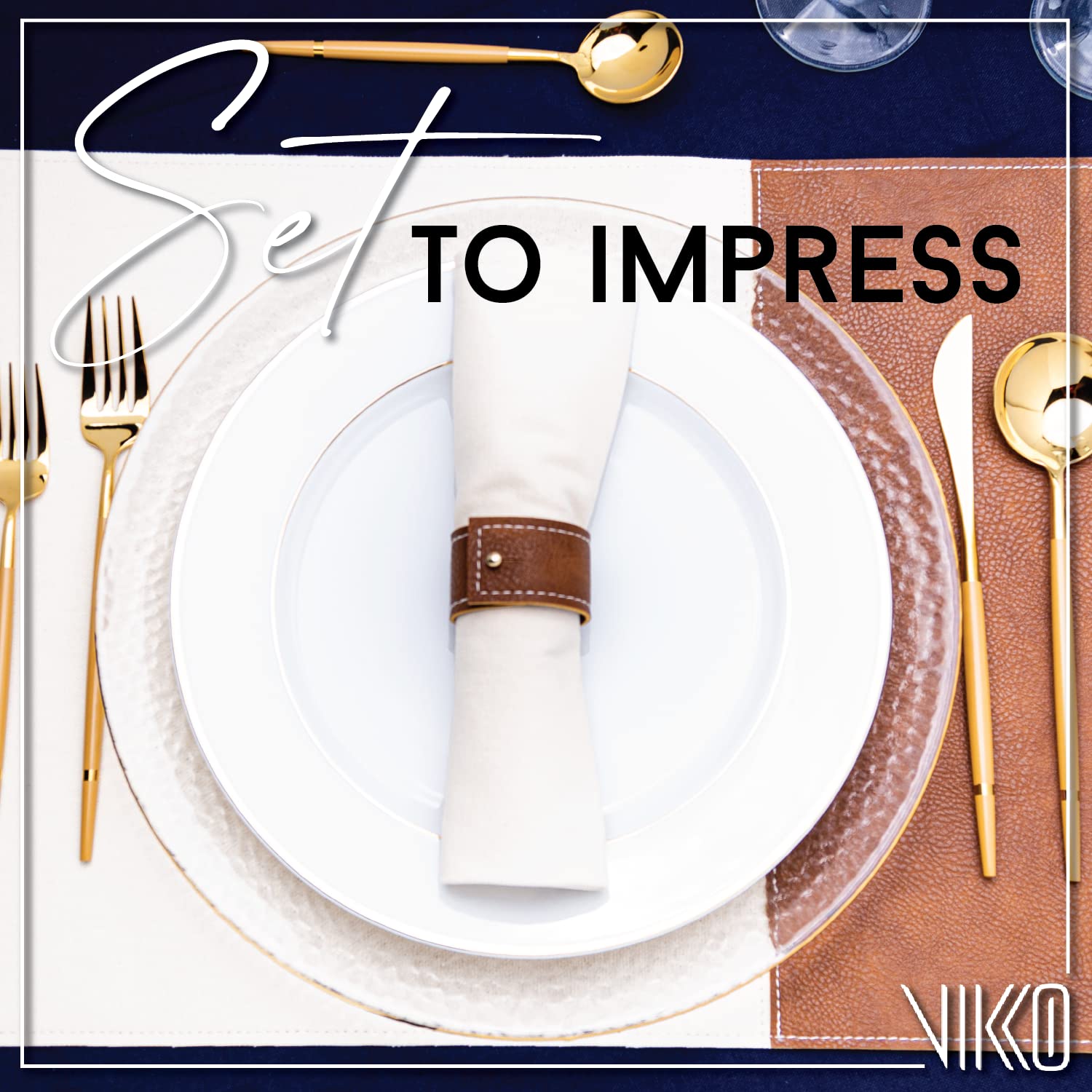 Vikko 13 Inch Hammered Clear Glass Dinner Plate Charger with Gold Rim - Set of 4 Elegant Place Setting Chargers for Wedding, Party, and Formal Dining Decor