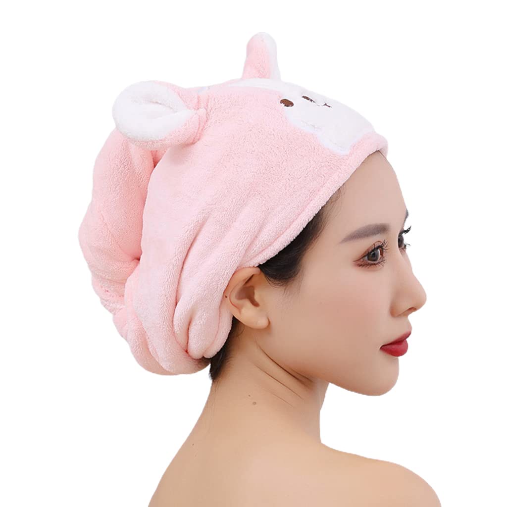 Cute Dog Cartoon Coral Velvet Hair Towel Turban Wrap - Super Absorbent Microfiber Quick Dry Shower Cap with Button for Women & Kids - Perfect for Bath, Shower, Swimming and Salon Use