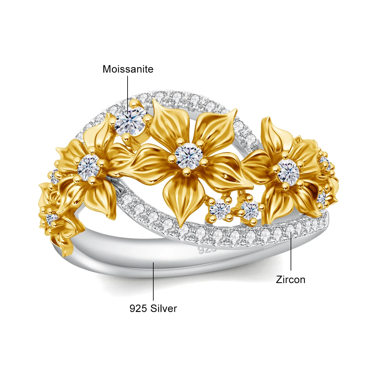 Luxury Moissanite Flower Ring for Women - Certified Wedding Band, Engagement Party Jewelry - Perfect for Bridal, Anniversary & Special Occasions