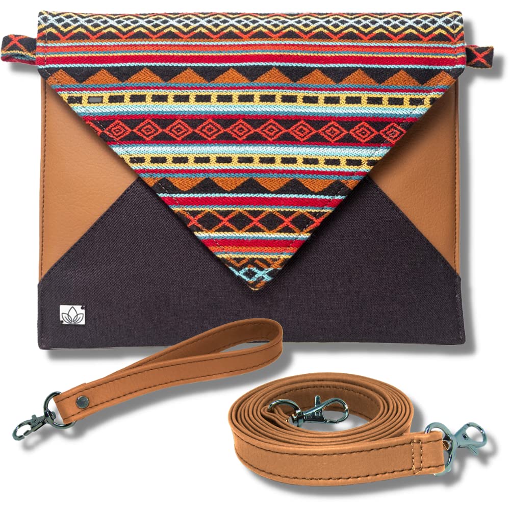 Stylish Women's Crossbody Handbag & Leather Clutch - Dual Function Purse with Colorful Loom Weaving Design - Small Black Purse for Everyday Use, Date Night & Travel Accessories