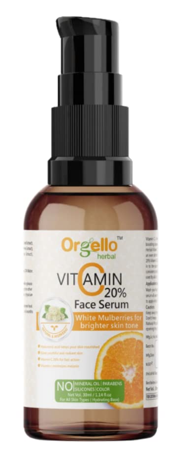 Orgello 20% Vitamin C Serum with Hyaluronic Acid & Rose Water Toner Set - Brightening Skincare Kit for Face (30ml Serum + 100ml Toners) - Perfect for Daily Glow Routine, Dark Spot Treatment & Hydration
