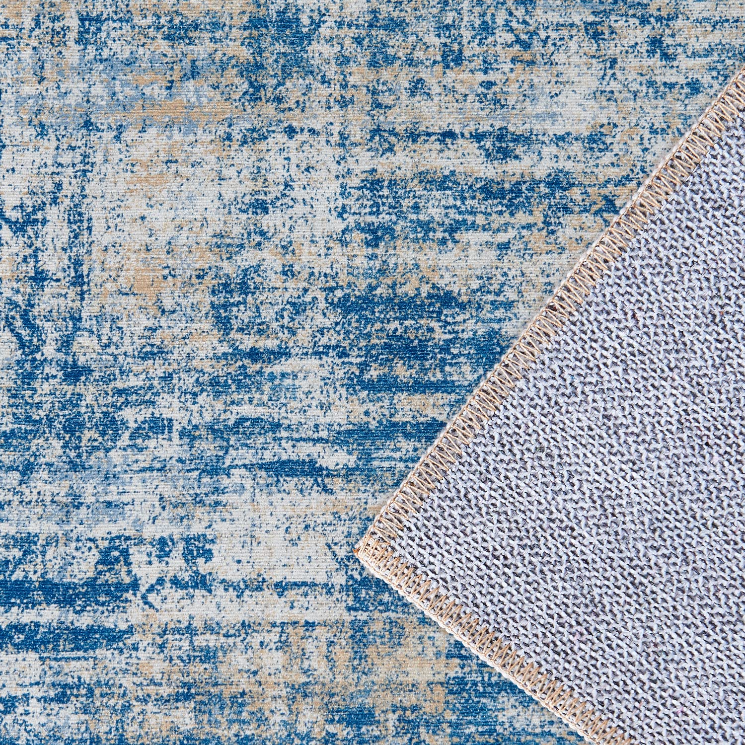 Jinchan Runner Rug 2x7 Feet - Abstract Sketch Distressed Washable Hallway Rug in Navy Blue Multi Print - Overdyed Chenille Thin Contemporary Carpet for Bathroom, Laundry Room, Bedroom & Kitchen - Perfect for High-Traffic Areas, Entryways and Modern Home Decor