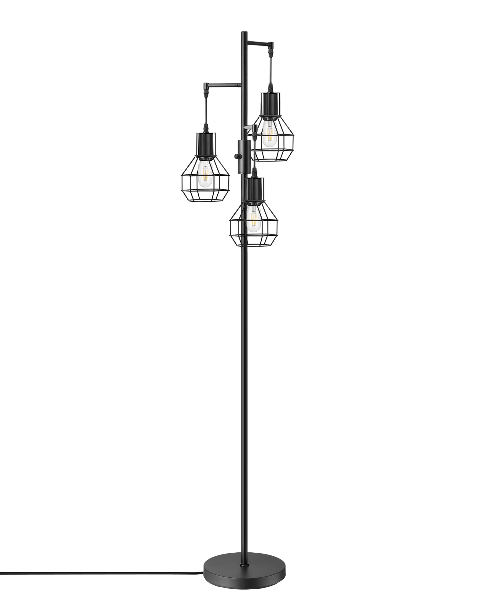 Dimmable Farmhouse Floor Lamp with 3 LED Edison Bulbs - Industrial Standing Lamp for Living Room, Bedroom & Office - Rustic Tall Tree Reading Lamp in Black - Perfect for Cozy Corners & Home Decor