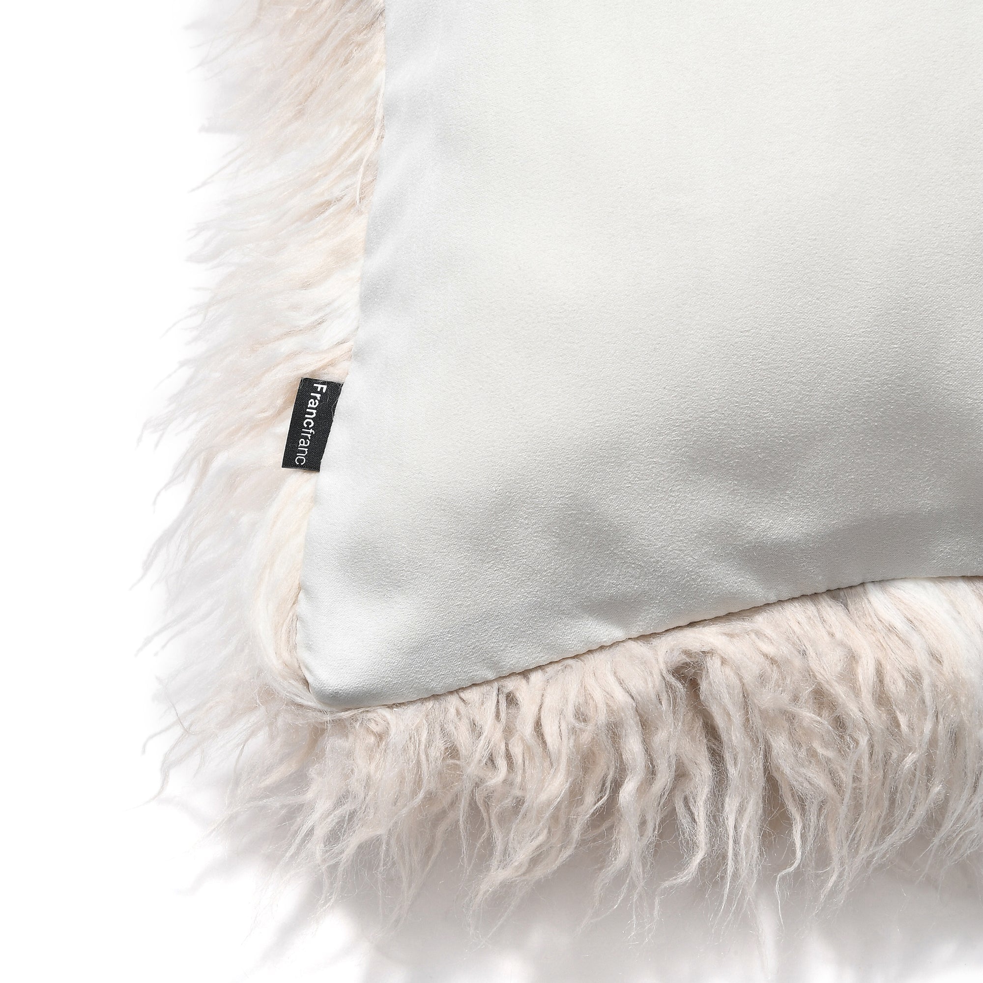Faux Fur Cushion Cover 18x18 Inches White and Beige - Soft & Luxurious Throw Pillow Case for Sofa, Bed, and Home Decor