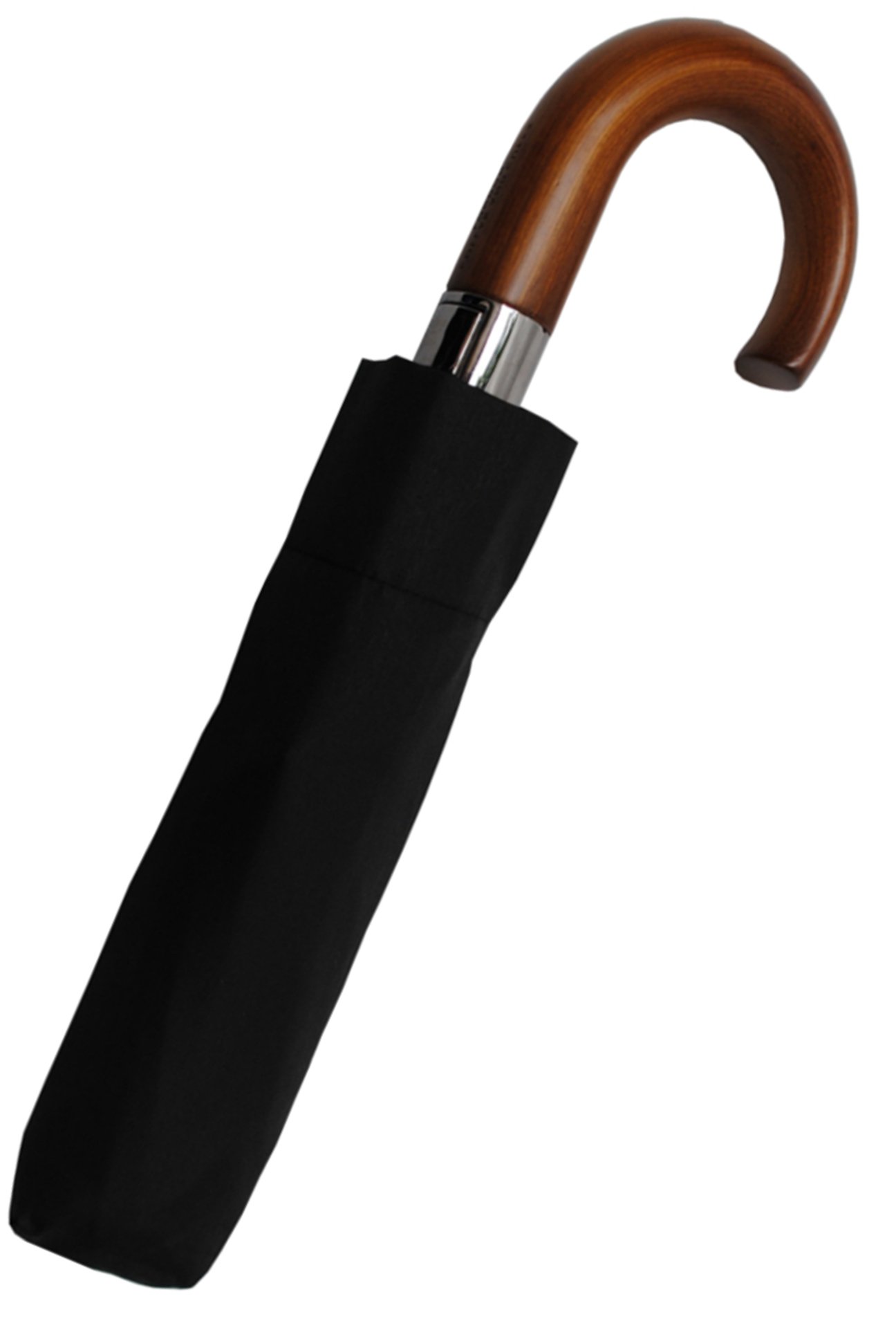 Compact Windproof Umbrella for Rain - 50MPH Wind Resistant - Auto Open/Close - Fiberglass Frame with Vented Canopy - Wooden Hook Handle - Perfect for Travel, Backpack & Everyday Use