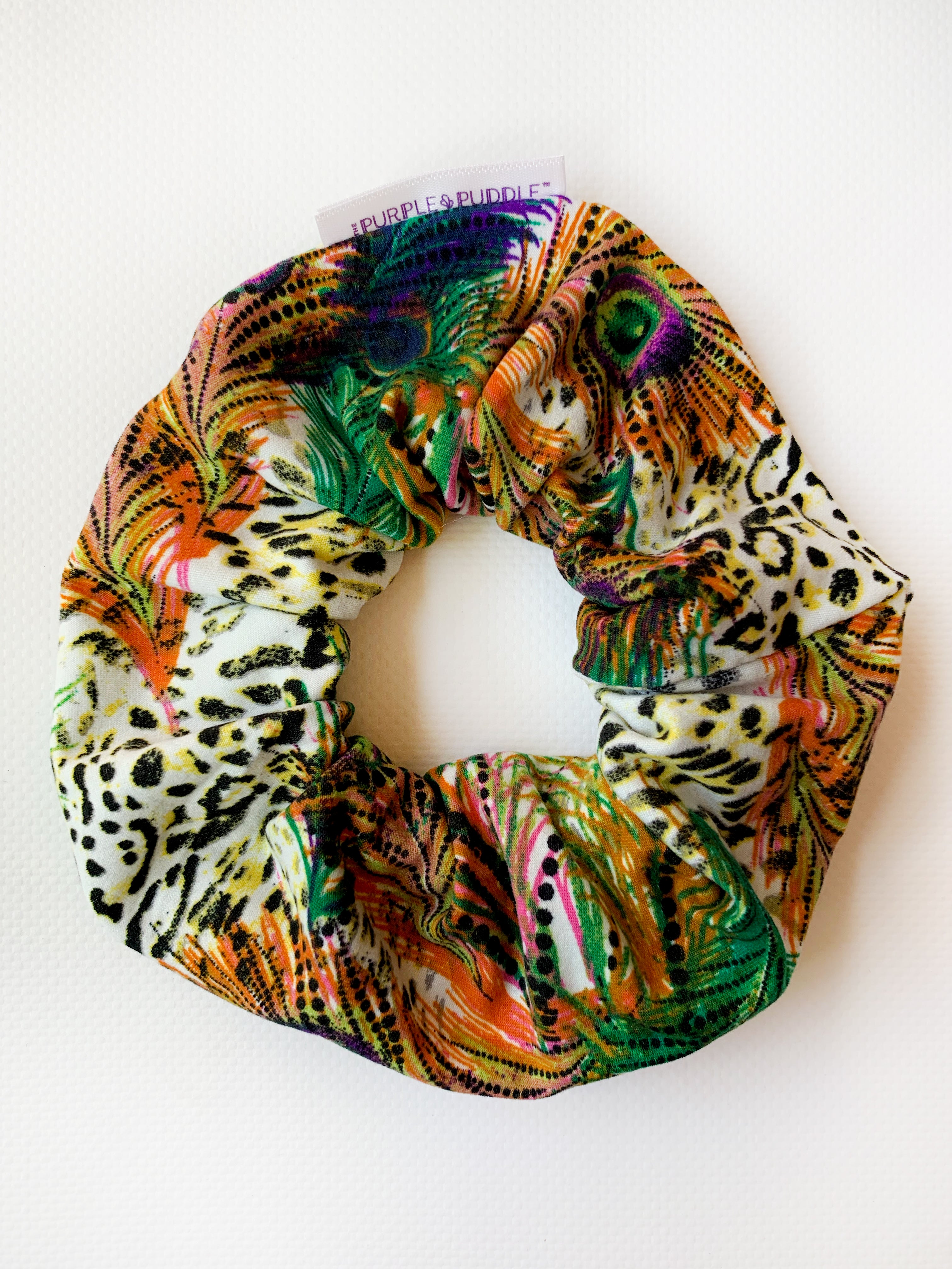 Peacock Feather Hair Scrunchie - Stylish Elastic Hair Tie for Women & Girls - Perfect for Parties, Weddings & Everyday Use