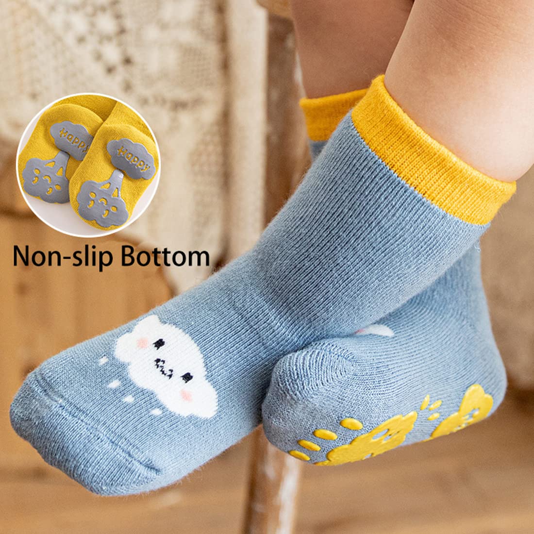 Non-Slip Baby Socks with Grips - 6 Pairs Anti-Skid Toddler Crew Socks for Girls & Boys - Perfect for Playtime, Daycare, and Learning to Walk