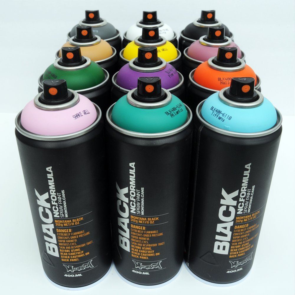 Montana Black 400ml Spray Paint Set - 12 Vibrant Colors for Graffiti, Street Art & Murals | Premium Artist Paint for Walls, Canvas & DIY Projects