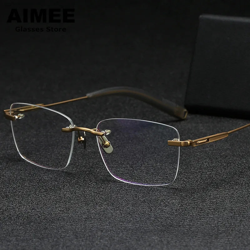 Aimee Unisex Rimless Polygon Square Titanium Eyeglasses 80814 - Lightweight Durable Frame for Men & Women - Perfect for Reading, Work & Fashion Accessories