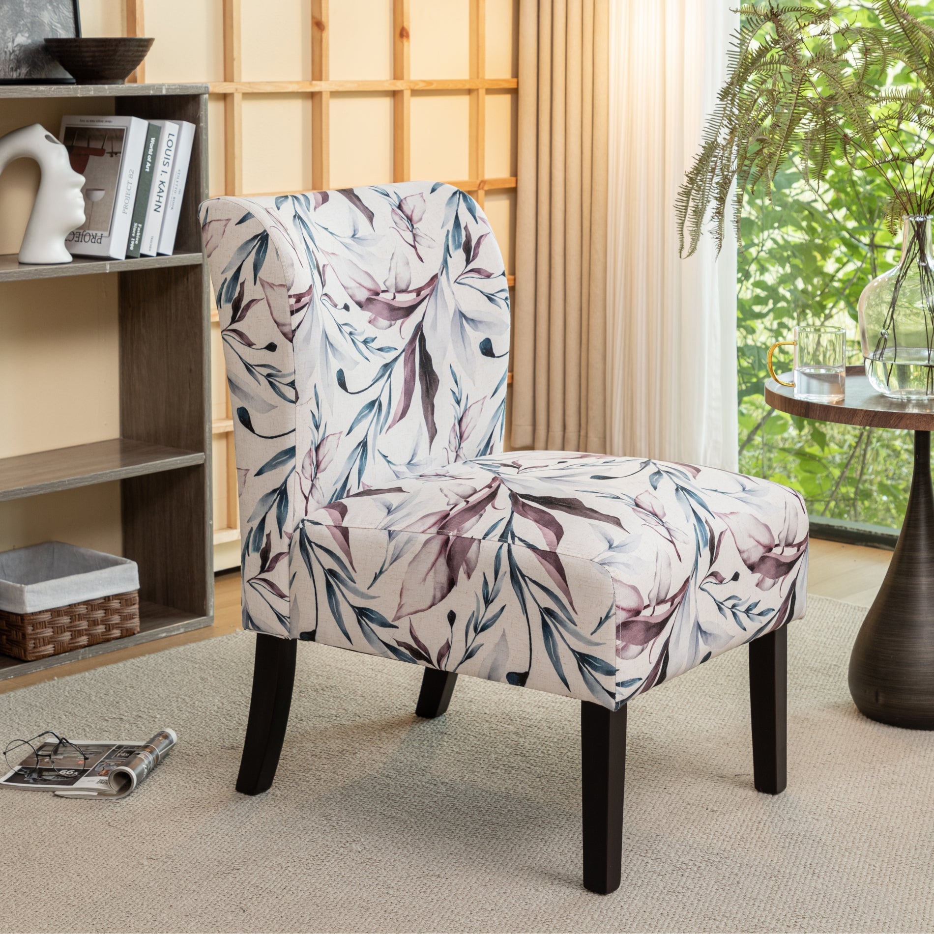 Roundhill Furniture Capa Fabric Armless Contemporary Accent Chair - Purple Floral Design, Modern Living Room Decor, Perfect for Reading Nook or Bedroom Sitting Area