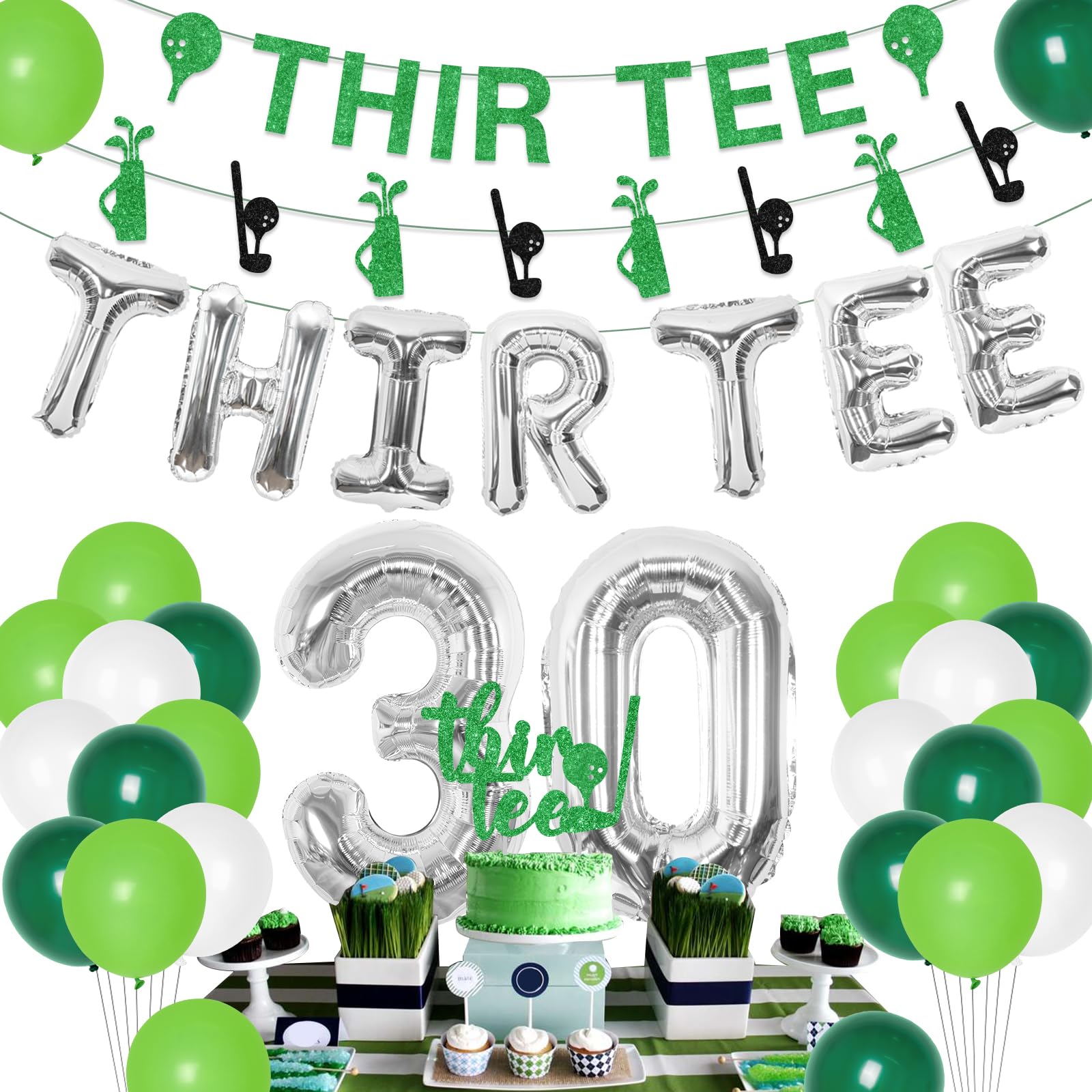 30th Birthday Golf Decorations for Men - Thir-Tee Birthday Banner, Cake Topper & Glitter Party Supplies | Perfect for Golf-Themed 30th Birthday Celebrations & Sports Lover Parties