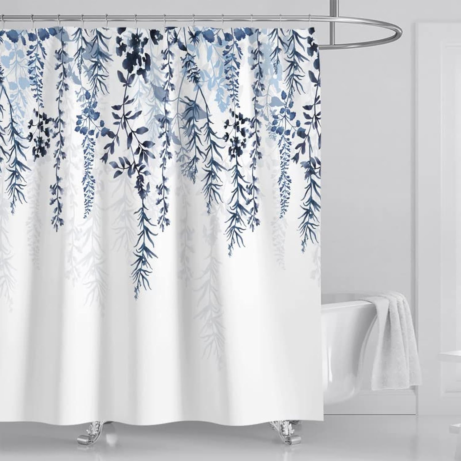 72x72 Inch Blue Leaf Floral Shower Curtain - Waterproof Botanical Bathroom Decor with Hooks | Perfect for Modern Bathrooms, Spa Retreats & Guest Baths