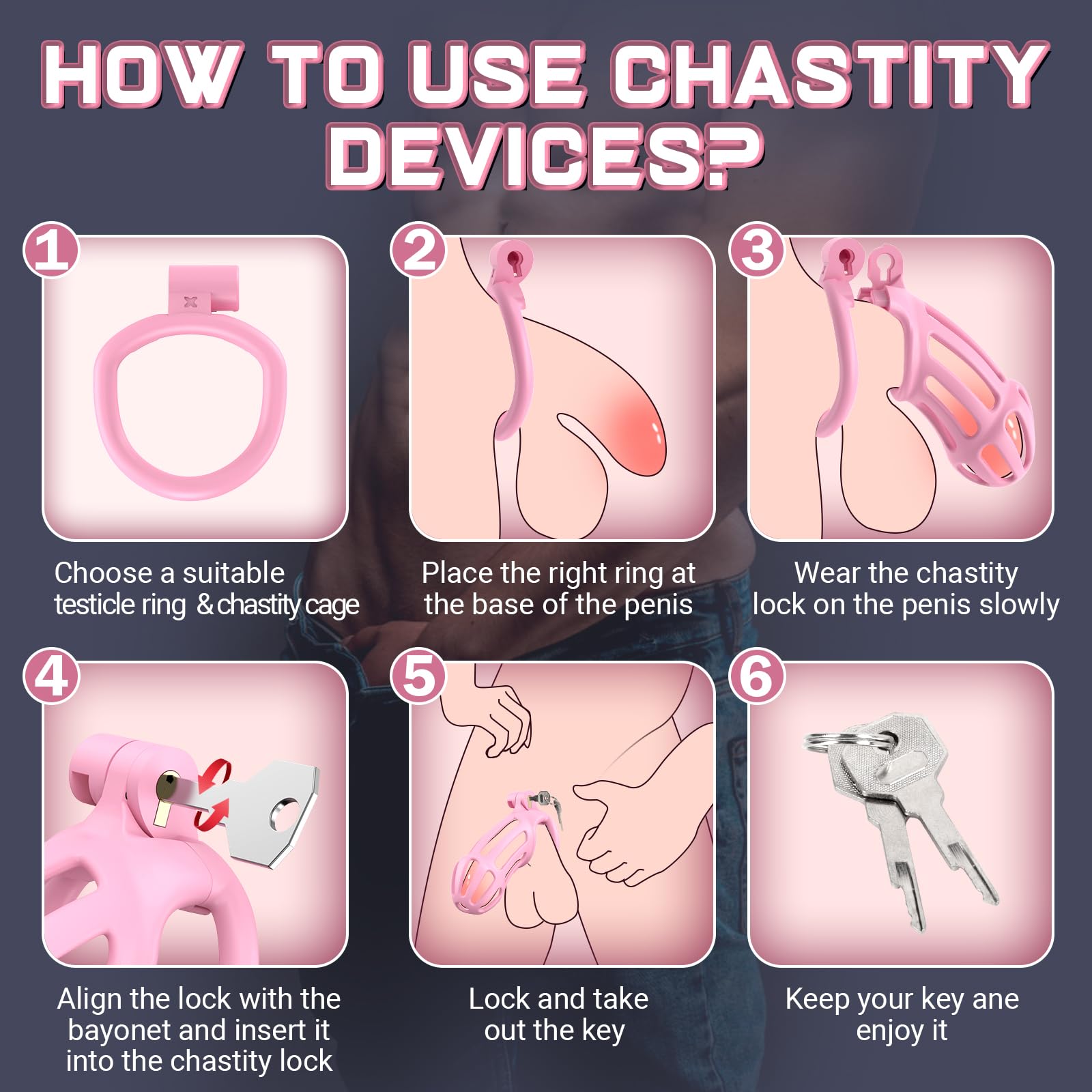 3D Printed Male Chastity Cage - Lightweight Penis Cage with 5 Adjustable Rings for Erection Control | BDSM Bondage Device for Men | Perfect for Couples Play, Roleplay & Long-Term Wear