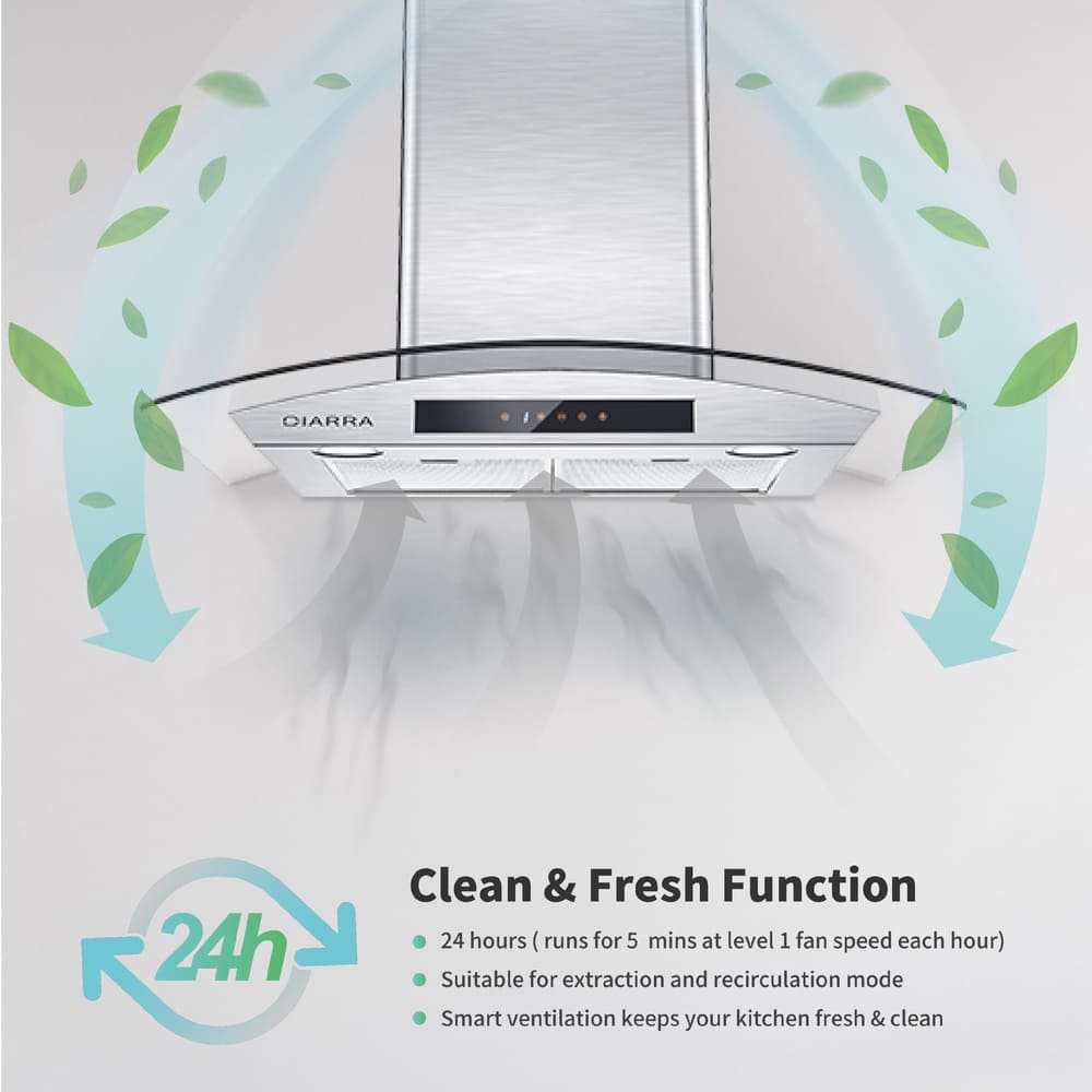 CIARRA 30 Inch Stainless Steel Wall Mount Range Hood - 3 Speed Powerful Ventilation System for Kitchen, CAS75502 OW - Perfect for Home Cooking, Grilling & Smoke Extraction