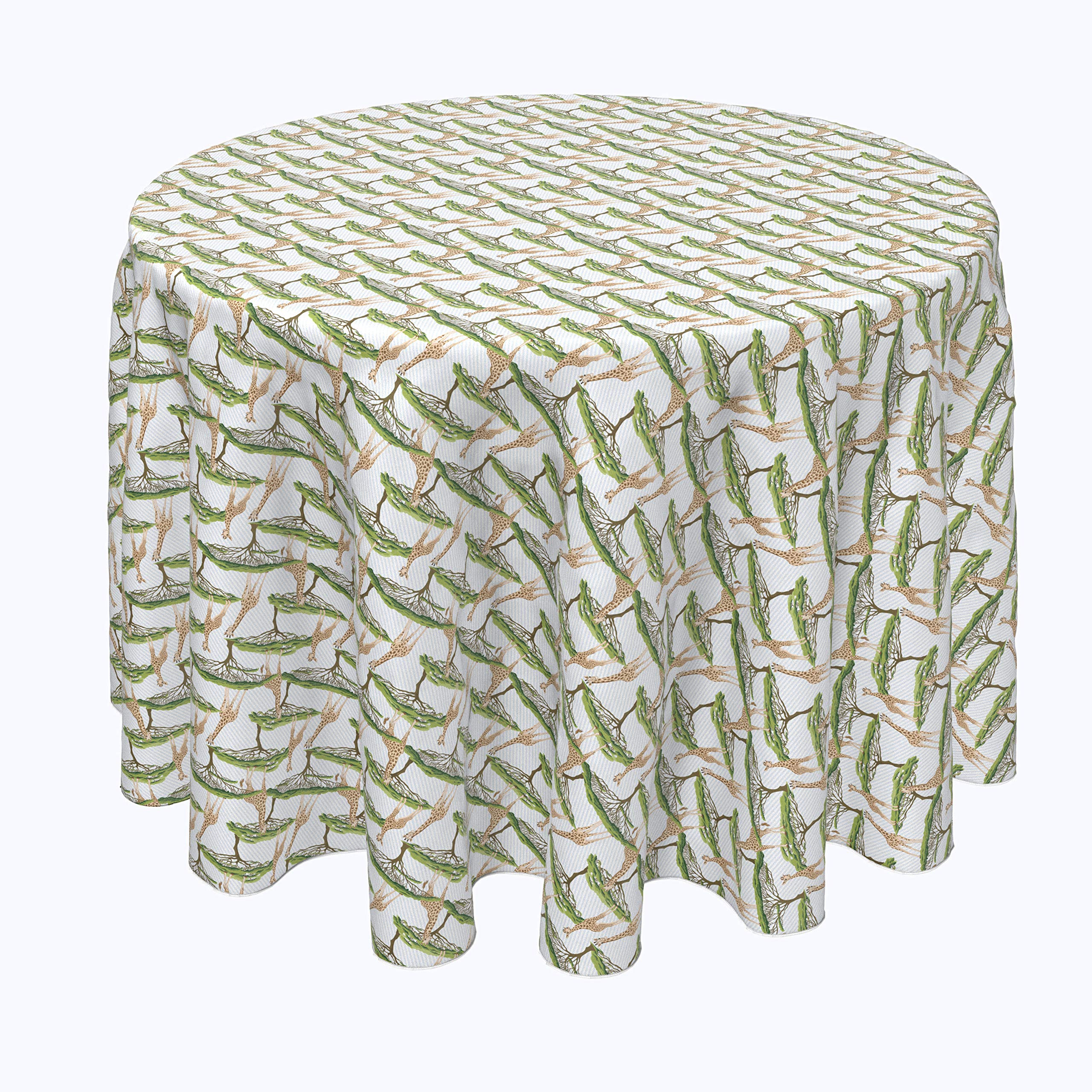 Machine Washable 100% Milliken Polyester Fabric Tablecloths, Table Runners & Napkins - Striped Giraffe Print Outdoor Dining Set (120