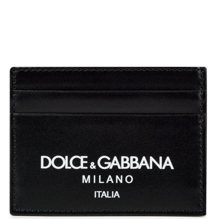 Dolce & Gabbana Genuine Leather Black Logo Credit Card Holder Wallet - Perfect for Business, Travel & Everyday Use