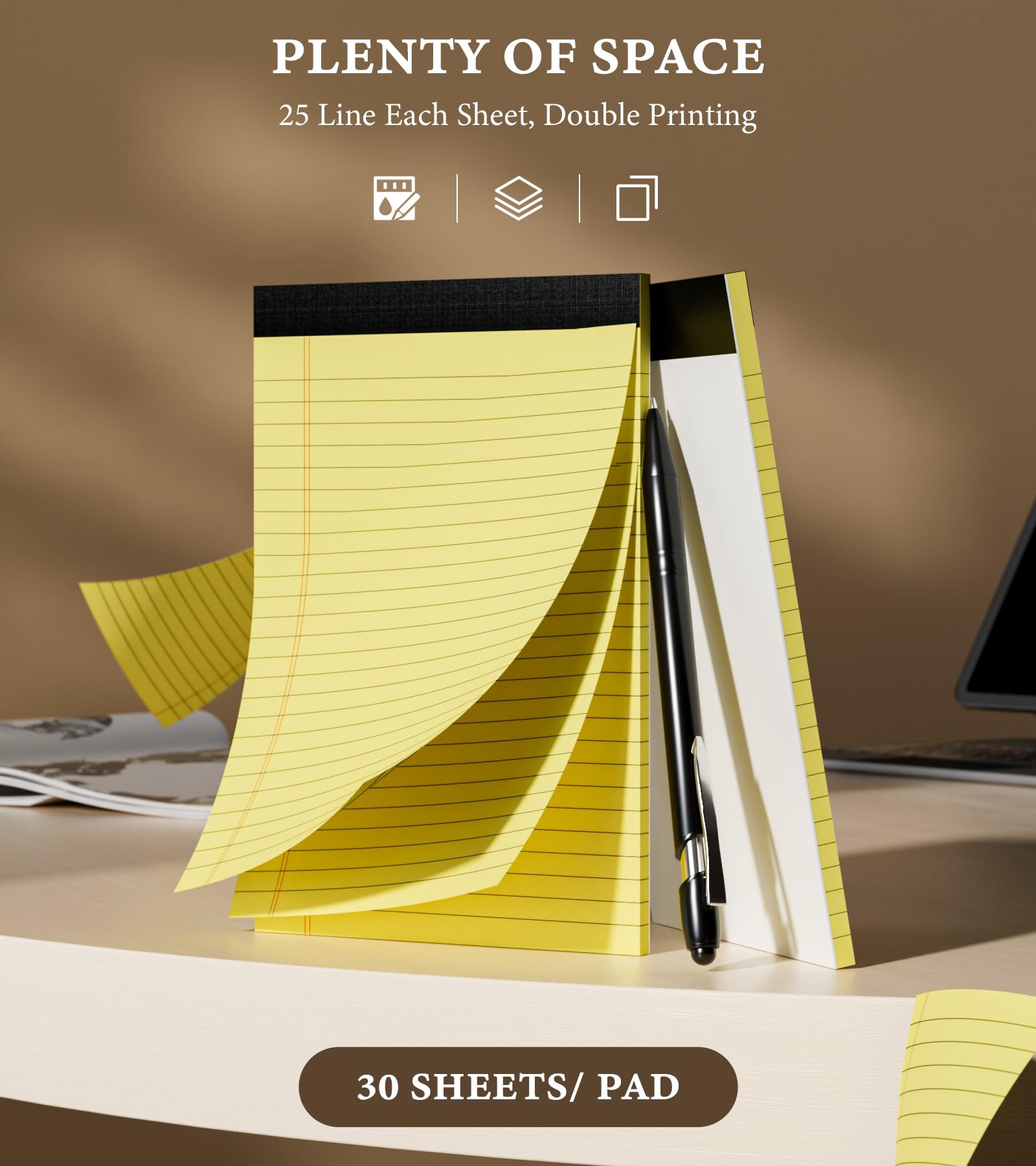5x8 Small Legal Pads, 6-Pack College Ruled Writing Notepads - 30 Sheets per Pad, Micro Perforated Lined Paper for Office, School & Home Use | Yellow Legal Note Pads for Work, Journaling & Note-Taking