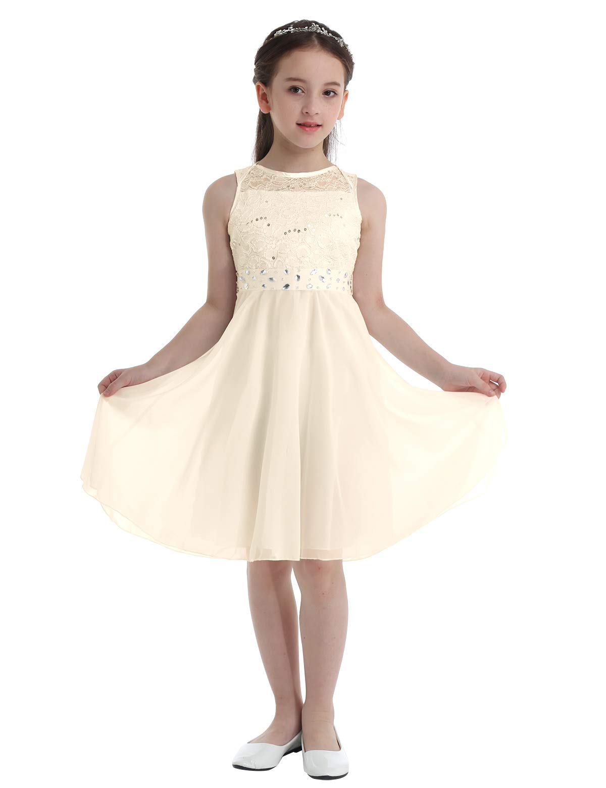 Flower Girl Dress for Kids - Floral Lace Princess Bridesmaid Gown, Sleeveless Maxi Party Dress for Weddings, Birthday & Special Occasions