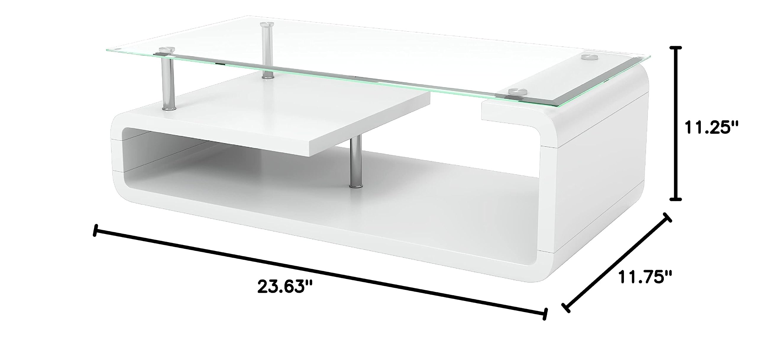 Korso Contemporary Glass Top Coffee Table - Glossy White for Living Room Decor