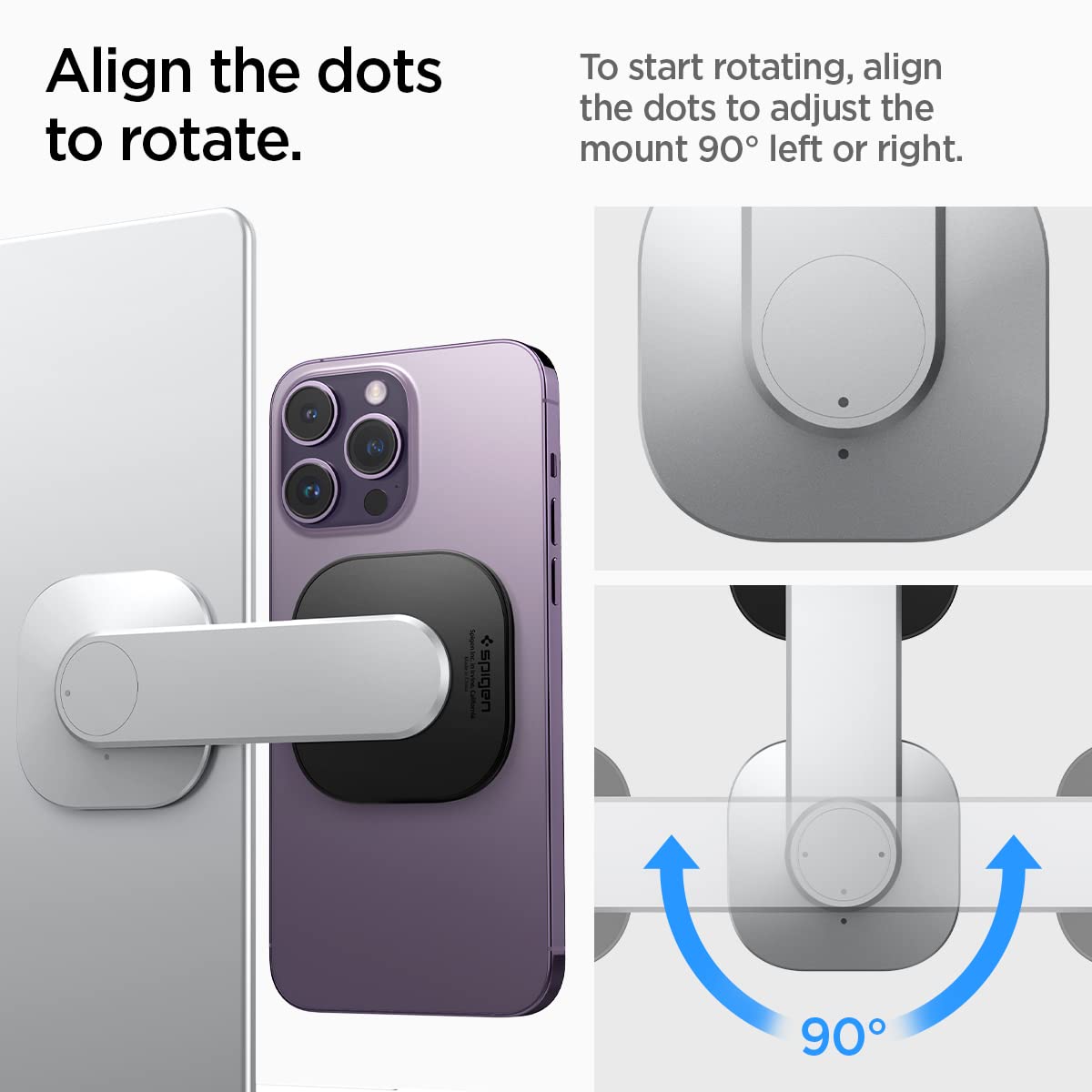 Spigen OneTap MagFit Magnetic Mount Stand for Laptops & Monitors - Compatible with iPhone 16/15/14/13/12 Series, AirPods Pro 2 & AirPods 3 (Silver) | Perfect for Home Office, Car & Travel Use