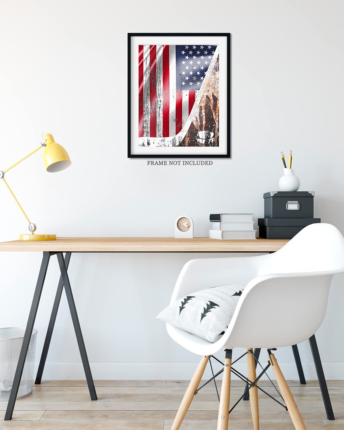 Govivo Ice Hockey USA Flag Wall Art Decor Print - Unframed Hockey Poster Printed on Premium Photo Paper - Perfect for Man Cave, Sports Bar, and Hockey Fan Gifts