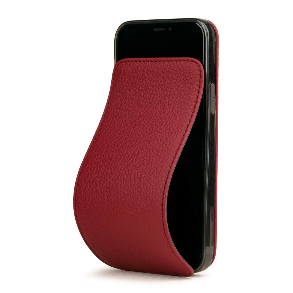 Premium Ultra Thin Leather Folio Case for iPhone 12 Pro Max - French Made Patented Design - Cherry Red - Perfect for Business & Travel Protection