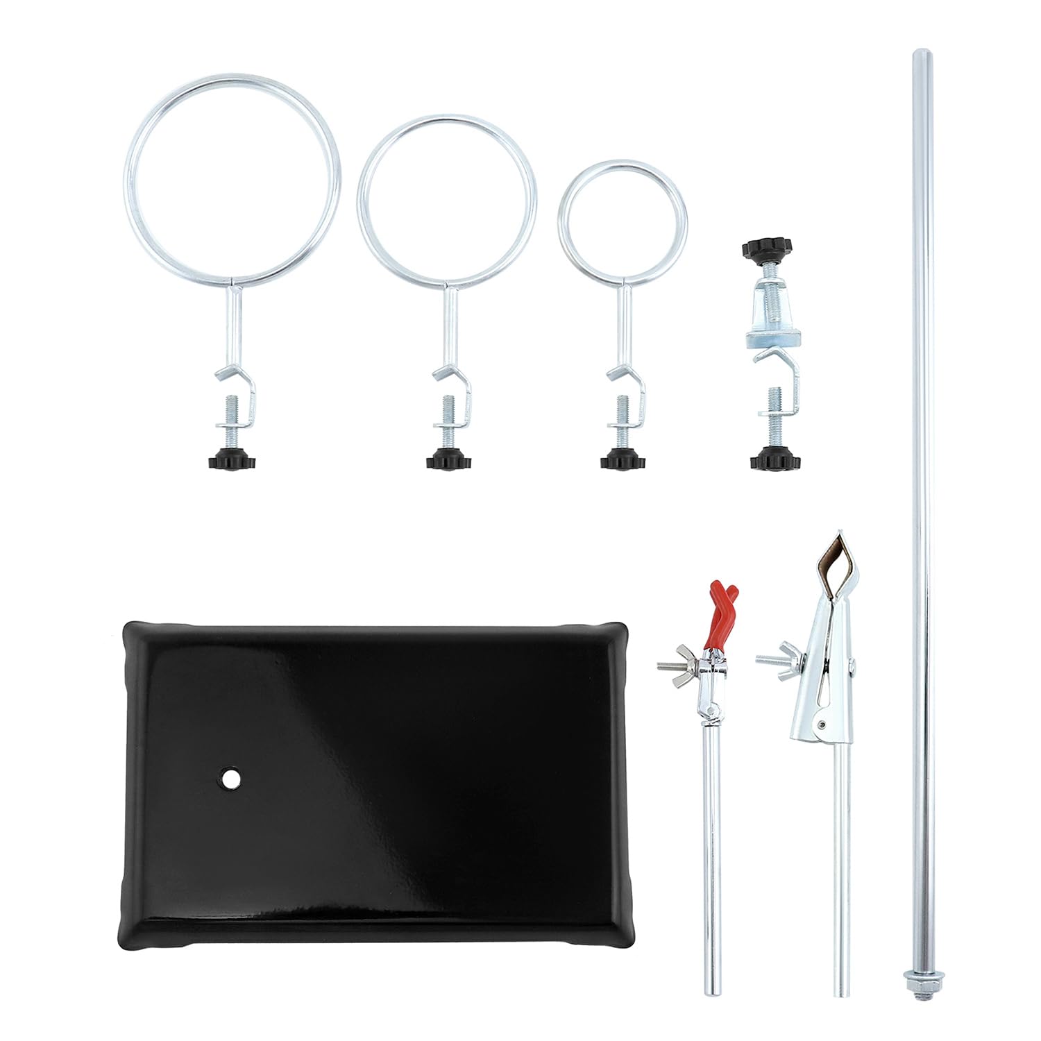 QWORK 2-Pack Laboratory Grade Metalware Set - Lab Support Stand with Iron Clamp, Flask Clamp & Condenser Stand for Chemistry Experiments, Science Labs & Classroom Use