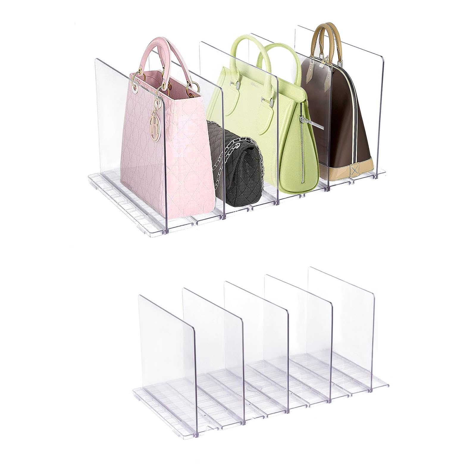 10-Pack Clear Plastic Purse Organizers - Adjustable Shelf Dividers for Handbags, Clothes & Books | Perfect for Closet, Bathroom, Bedroom & Kitchen Storage Solutions