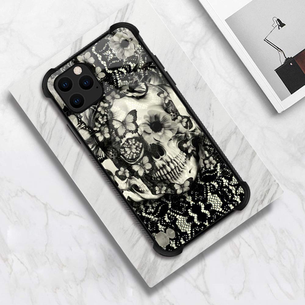 Victorian Gothic Lace Skull iPhone 12 Pro Max Case - Shockproof TPU Silicone Bumper & Tempered Glass Back Cover - Perfect for Gothic Fashion Lovers & Halloween Costume Accessories