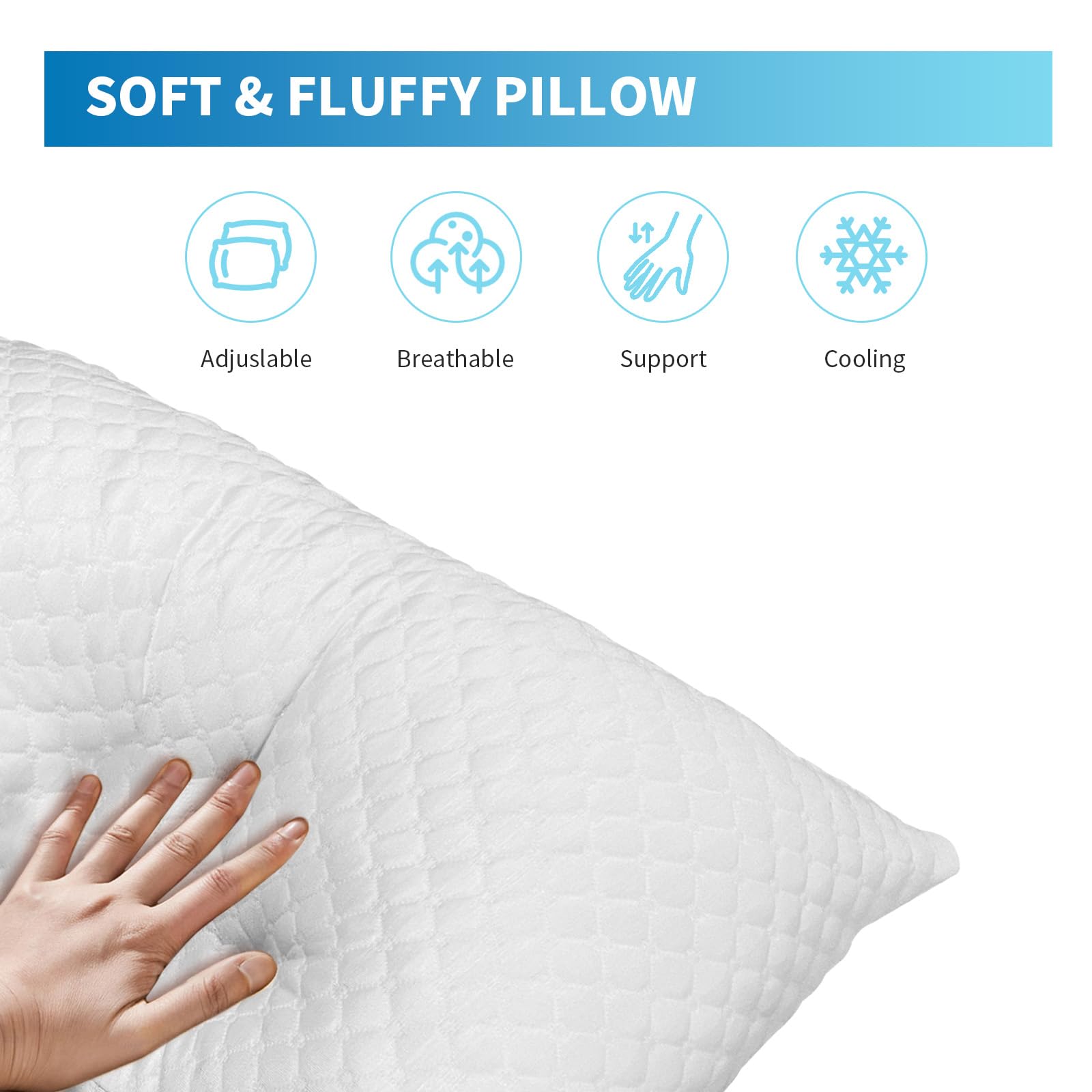 Shredded Memory Foam Pillows - Queen Size Set of 2, Cooling Bed Pillows for Side, Back & Stomach Sleepers, Adjustable Firmness with Washable Removable Cover | Perfect for Hot Sleepers, Neck Pain Relief & Better Sleep Quality